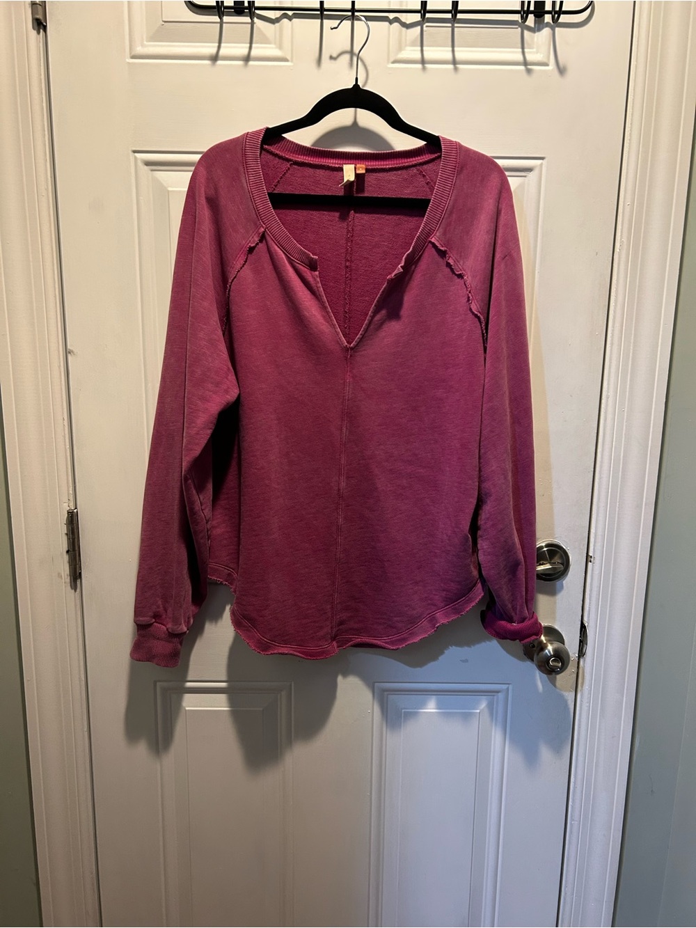 Anthropologie Washed Plum V-Neck Pullover Sweatshirt